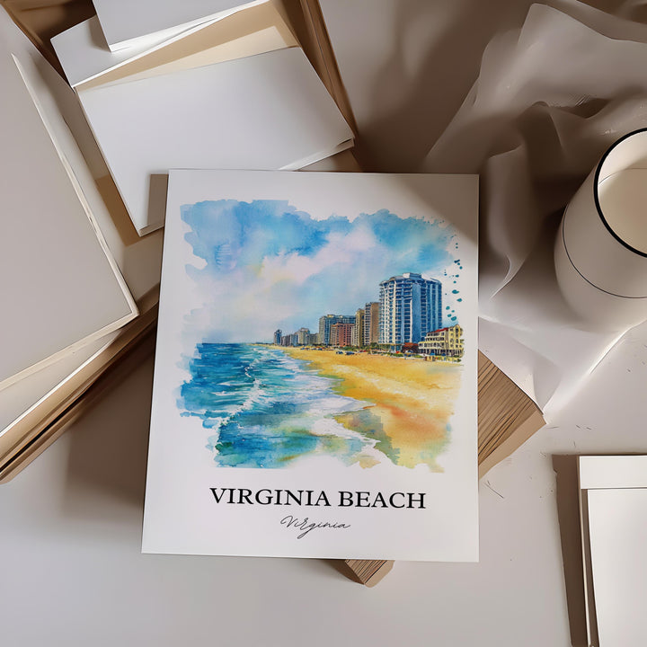 Virginia Beach Wall Art, VA Beach Print, Virginia Watercolor Art, Virginia Beach Gift, Travel Print, Travel Poster, Housewarming Gift