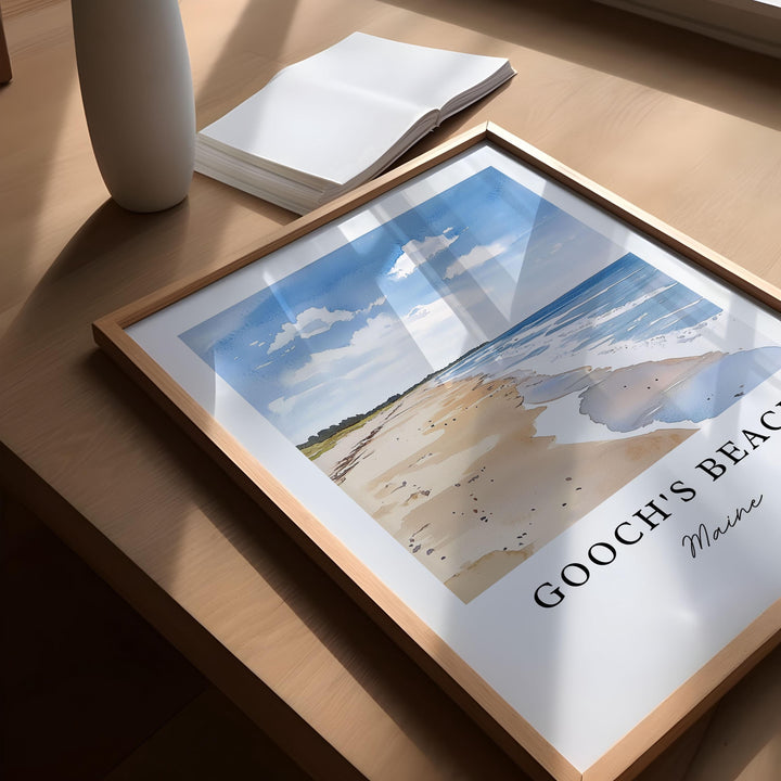 Goochs Beach Wall Art, Goochs Beach Print, Kennebunk Watercolor Art, Kennebunk ME Gift,