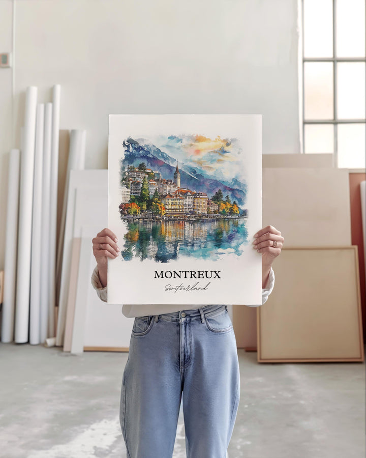 Montreux Travel Print Wall Art Montreux Wall Hanging Home Décor Montreux Gift Art Lovers Switzerland Art Lover Gift Montreux Poster
