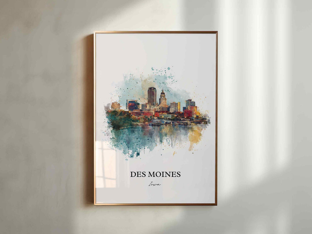 Des Moines, Iowa Wall Art, Des Moines Print, Iowa Watercolor Art, Iowa Gift, Travel Print, Travel Poster, Housewarming Gift