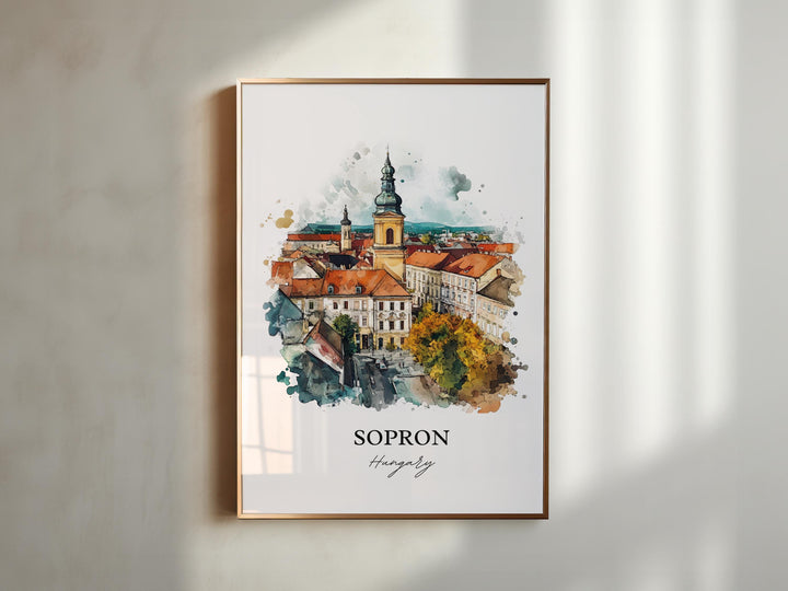 Sopron Wall Art, Lake Neusiedl Print, Hungary Watercolor Art, Sopron Hungary Gift, Travel Print, Travel Poster, Housewarming Gift