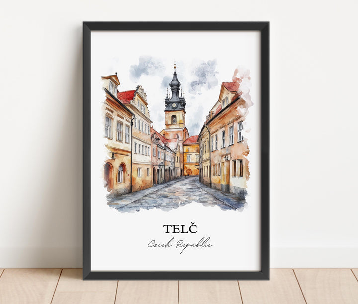 Telc Wall Art, Czech Republic Print, Telc Watercolor Art, Vysocina Region Gift, Travel Print, Travel Poster, Housewarming Gift