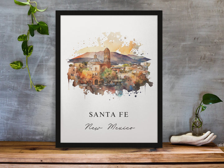 Santa Fe traditional travel art - New Mexico, Santa Fe poster, Wedding gift, Birthday present, Custom Text, Personalised Gift