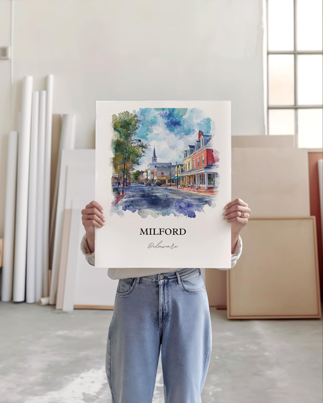 Milford, DE, USA – Watercolor Art Print