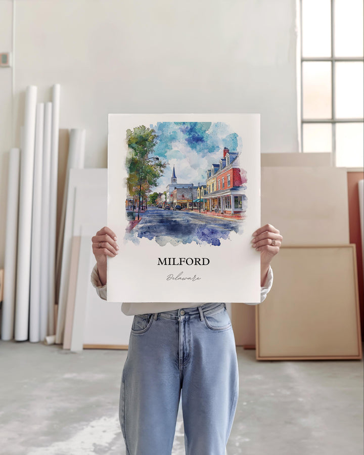 Milford, DE, USA – Watercolor Art Print