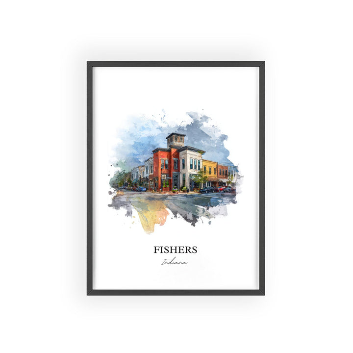 Fishers, Indiana Wall Art, Fishers Print, Indiana Watercolor Art, Hamilton County IN Gift, Travel Print, Travel Poster, Housewarming Gift