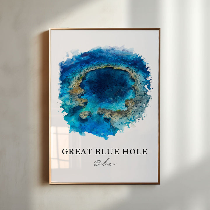 Great Blue Hole Art, Great Blue Hole Print, Great Blue Hole Belize Watercolor, Belize Gift,