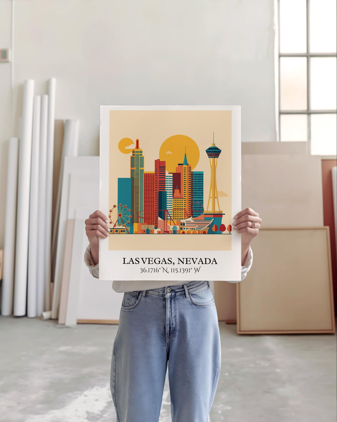 Las Vegas Art, Las Vegas Retro Travel Art, Las Vegas Home Decor, Las Vegas Gift, Nevada Travel Art, Travel Prints, Housewarming Gift