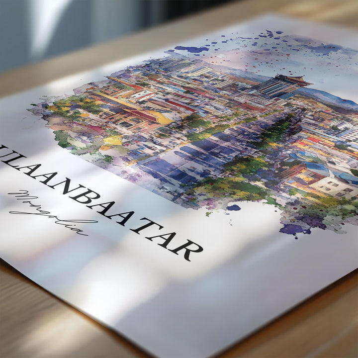 Ulaanbaatar Wall Art, Mongolia Print, Mongolia Watercolor Art, Ulaanbaatar Gift, Travel Print, Travel Poster, Housewarming Gift