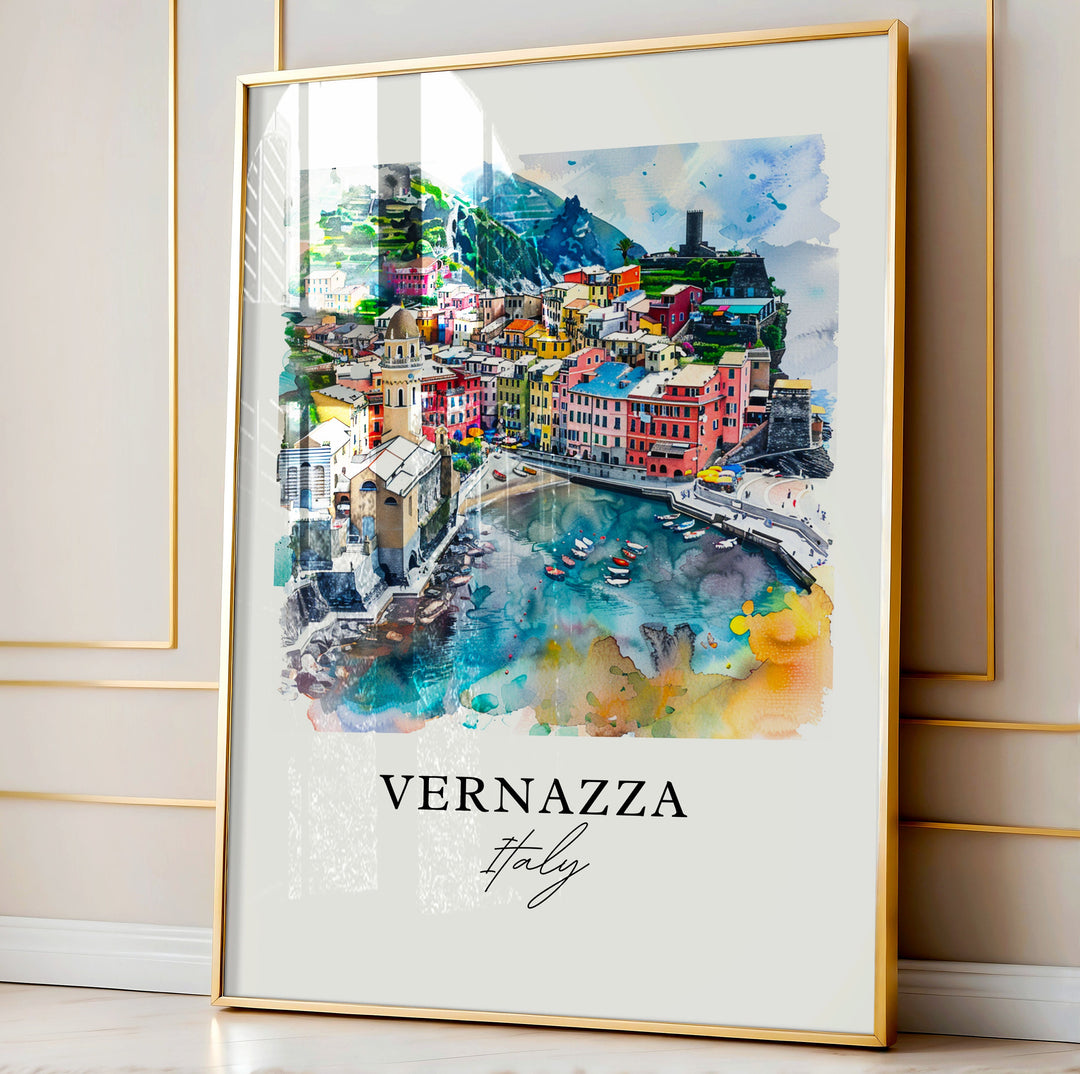 Vernazza Wall Art, Cinque Terre Print, Ligurian Coast Watercolor Art, Vernazza Italy Gift,