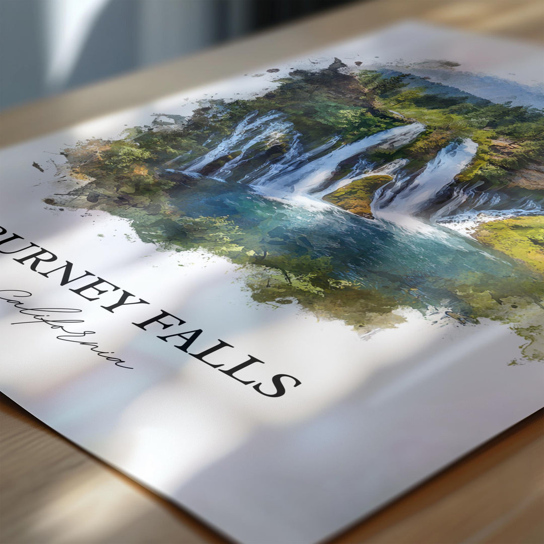 Burney Falls Wall Art, Shasta County Print, California Watercolor Art, Burney Falls Gift, Travel Print, Travel Poster, Housewarming Gift