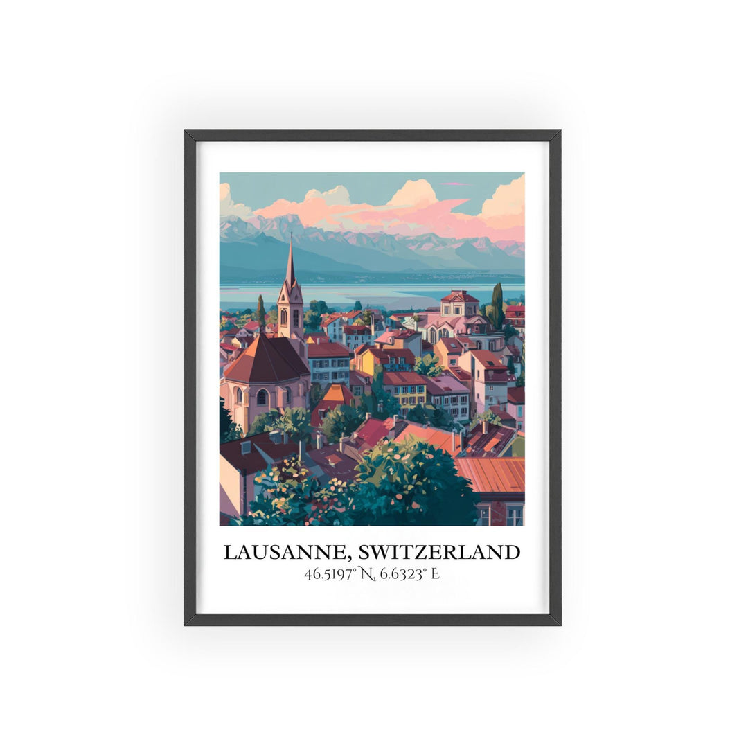 Lausanne Art, Lausanne Retro Travel Art, Switzerland Home Decor, Lausanne Gift, Swiss Travel Art, Travel Prints, Housewarming Gift