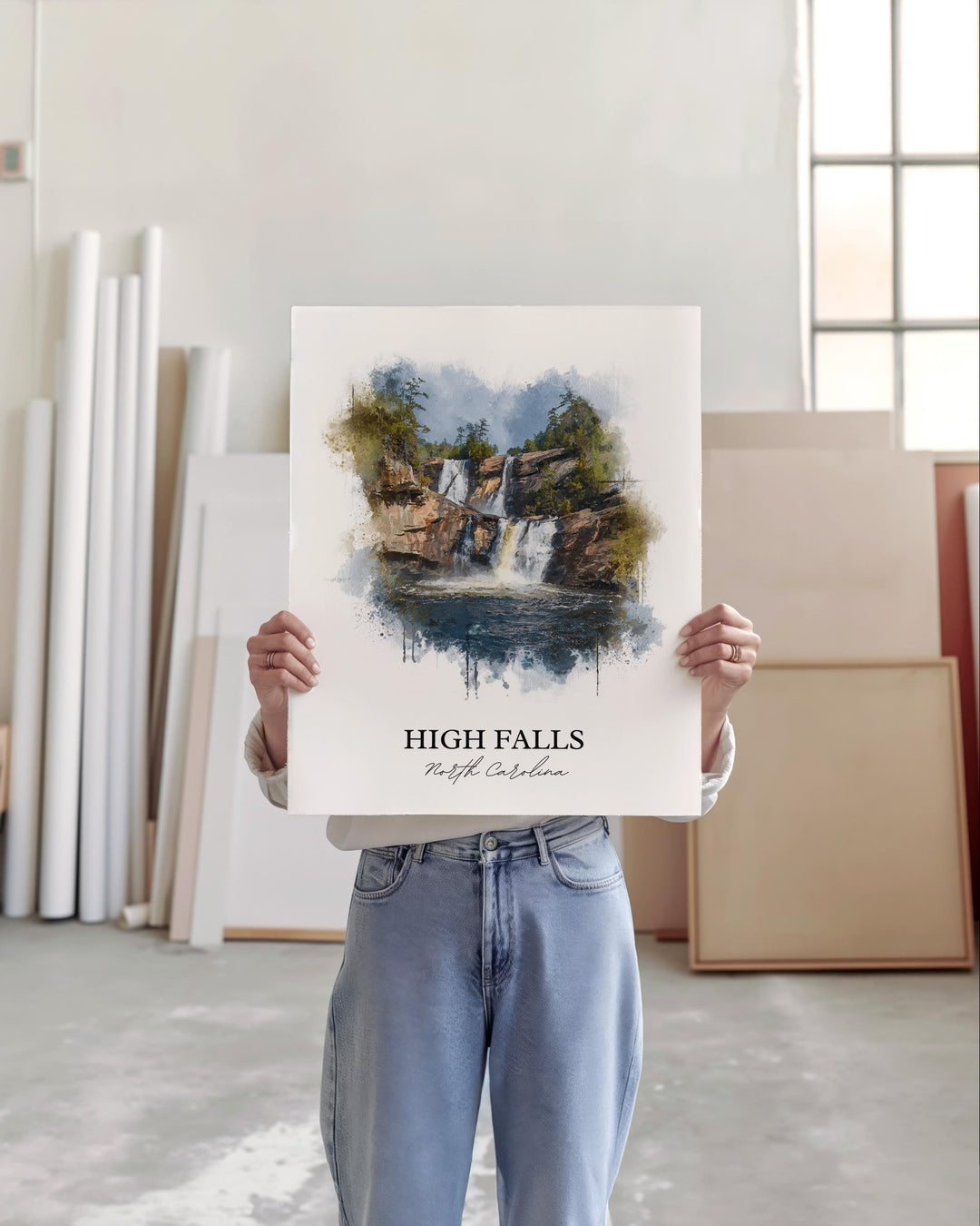 High Falls NC Art, High Falls Print, High Falls Watercolor Art, North Carolina Gift, Travel Print, Travel Poster, Housewarming Gift