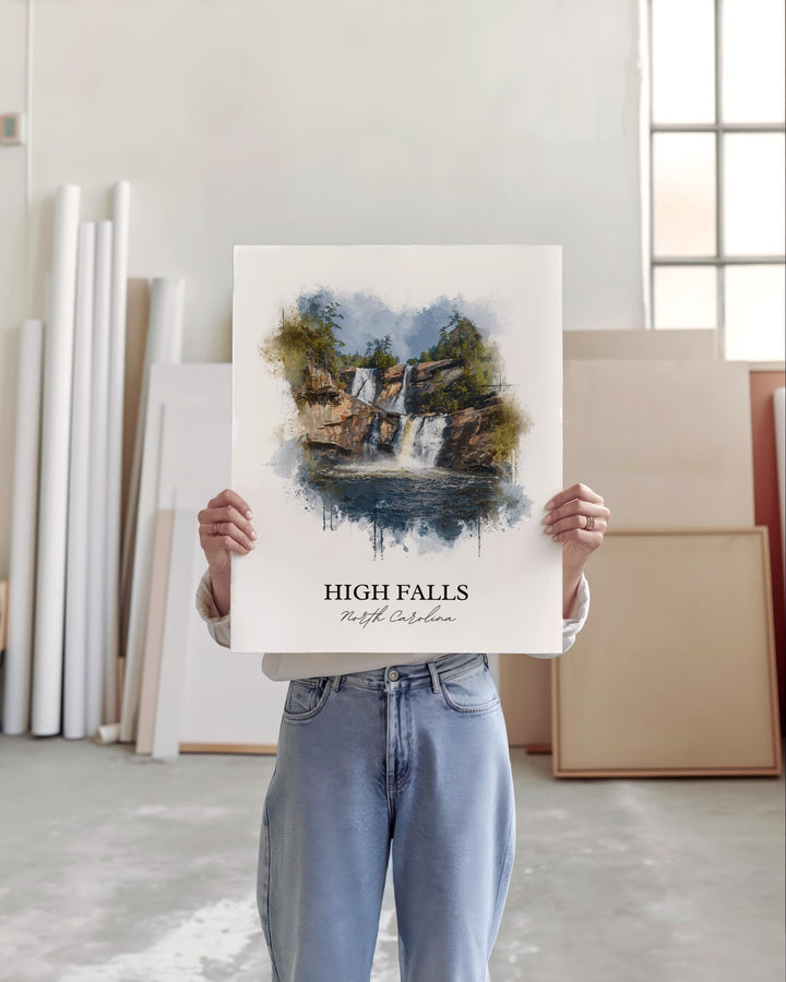 High Falls NC Art, High Falls Print, High Falls Watercolor Art, North Carolina Gift, Travel Print, Travel Poster, Housewarming Gift