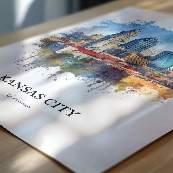 Kansas City Wall Art, Missouri Print, KC Watercolor Art, Kansas City Skyline Gift, Travel Print, Travel Poster, Housewarming Gift