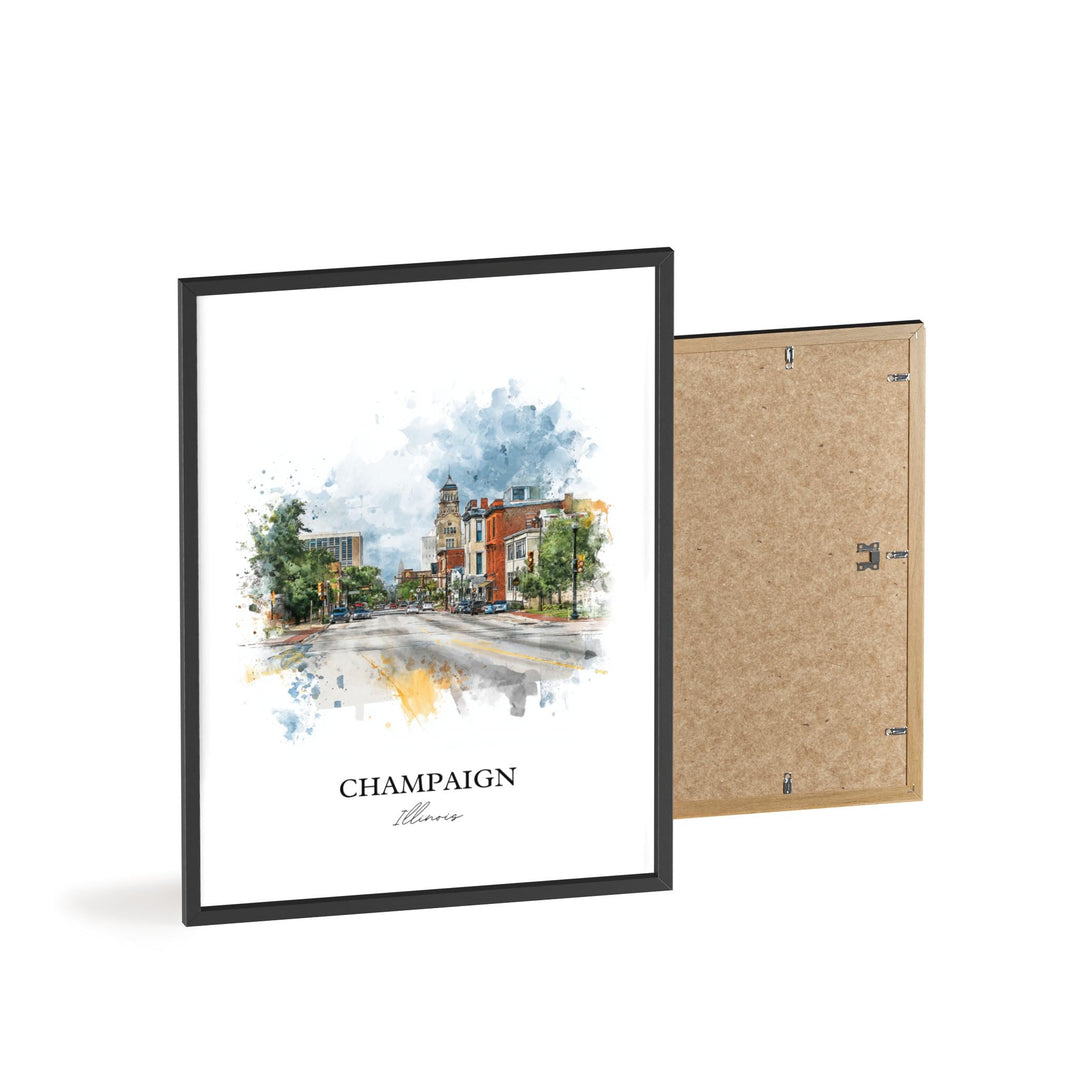 Champaign IL Wall Art, Champaign Print, Illinois Watercolor Art, Champaign Illinois Gift, Travel Print, Travel Poster, Housewarming Gift
