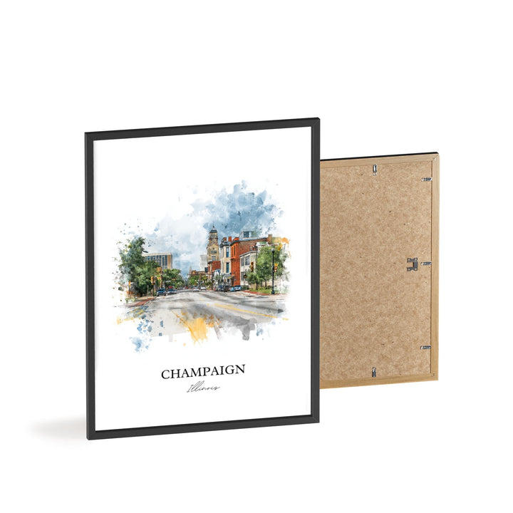 Champaign IL Wall Art, Champaign Print, Illinois Watercolor Art, Champaign Illinois Gift, Travel Print, Travel Poster, Housewarming Gift