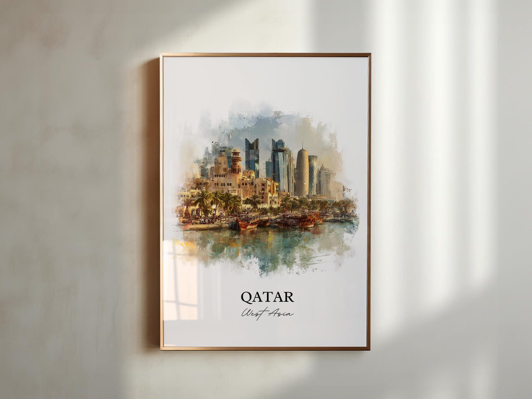 Qatar Wall Art, Qatar Print, Qatar Watercolor Art, Qatar Country Gift, Travel Print, Travel Poster, Housewarming Gift