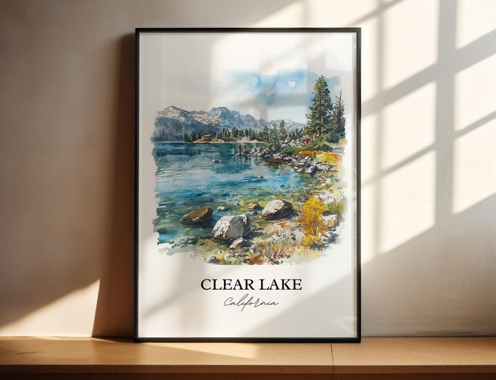 Clear Lake CA Wall Art, Napa County Print, California Watercolor Art, Clear Lake Gift, Travel Print, Travel Poster, Housewarming Gift
