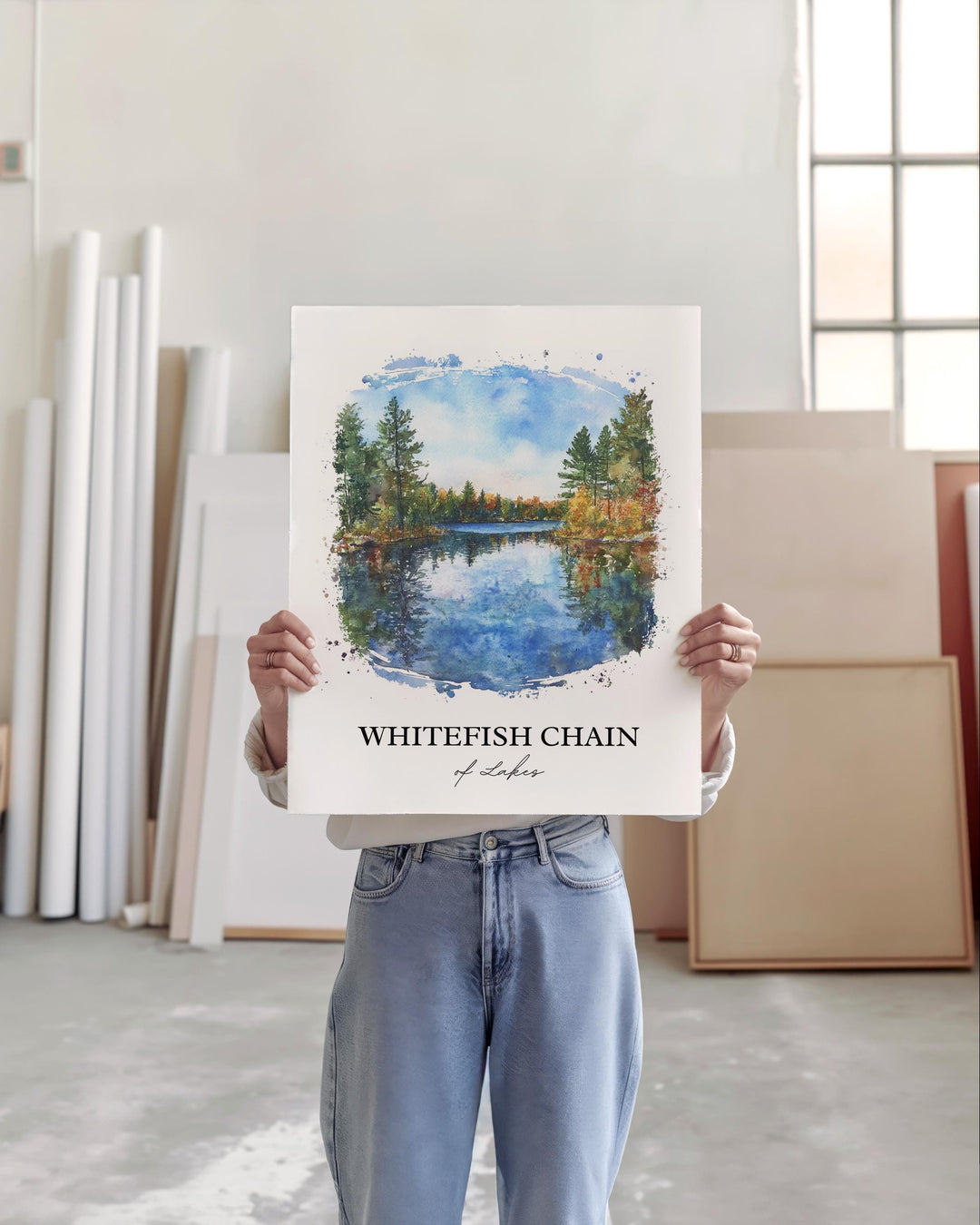 Whitefish Lake, Montana, USA – Watercolor Art Print