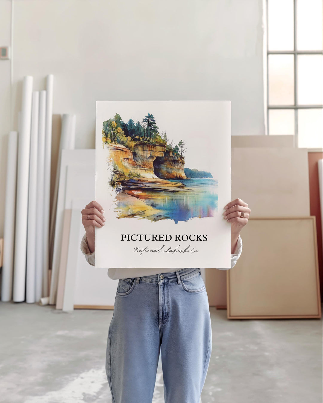 Pictured Rocks Lakeshore Wall Art, Alger County Print, Michigan Artwork, Pictured Rocks Gift, Travel Print, Travel Poster, Housewarming Gift