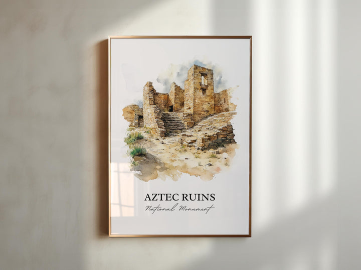 Aztec Ruins National Monument Wall Art, New Mexico Print, NM Watercolor, Aztec Ruins NM Gift, Travel Print, Travel Poster, Housewarming Gift