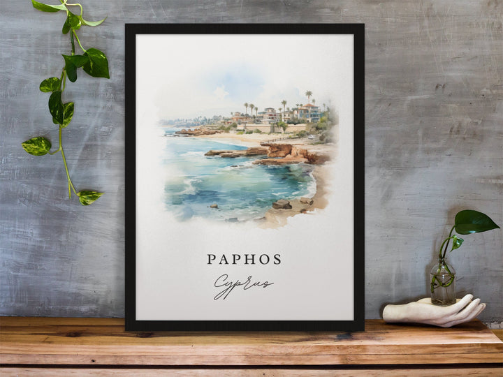 Paphos traditional travel art - Greece, Paphos poster, Wedding gift, Birthday present, Custom Text, Personalised Gift