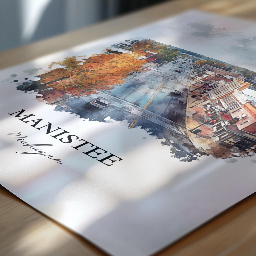 Manistee MI Wall Art, Manistee Michigan Print, Michigan Watercolor Art, Manistee Gift, Travel Print, Travel Poster, Housewarming Gift