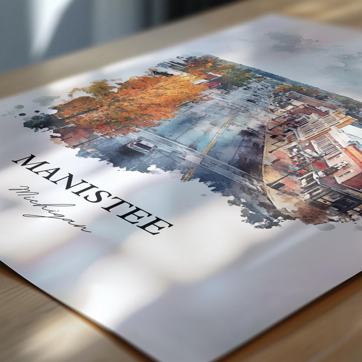 Manistee MI Wall Art, Manistee Michigan Print, Michigan Watercolor Art, Manistee Gift, Travel Print, Travel Poster, Housewarming Gift