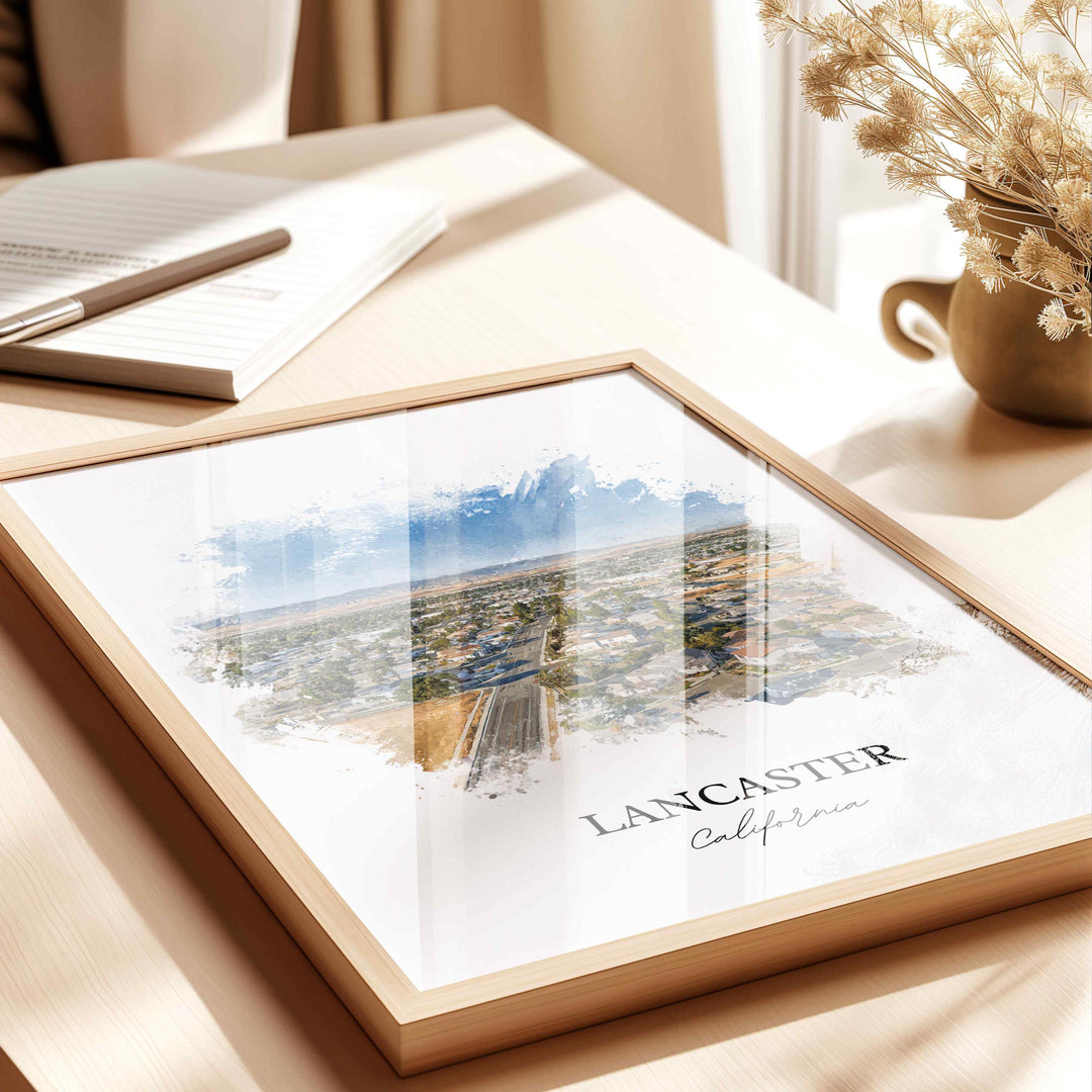 Lancaster CA Art, Antelope Valley Print, California Watercolor, Lancaster California Gift, Travel Print, Travel Poster, Housewarming Gift