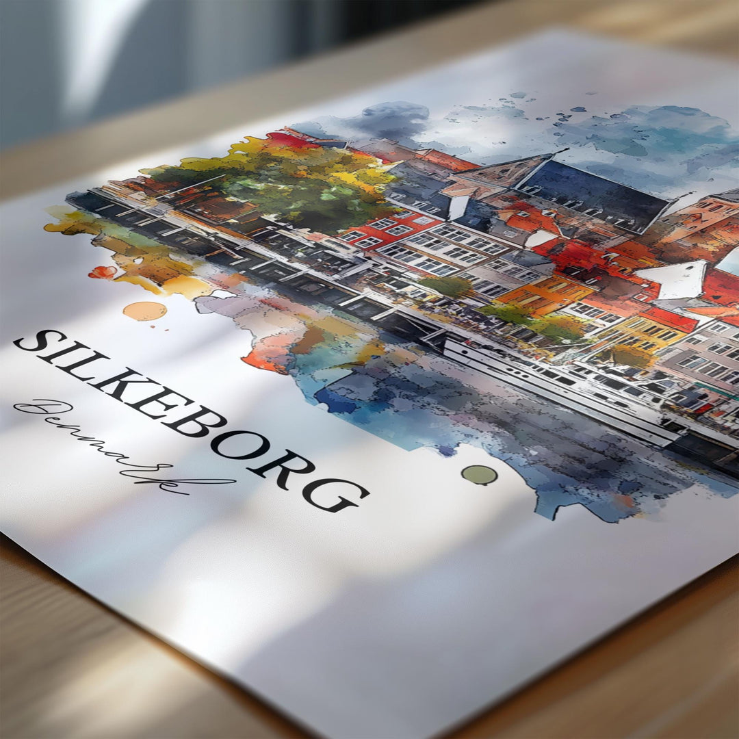 Silkeborg, Denmark – Watercolor Art Print of Jutlandic Peninsula
