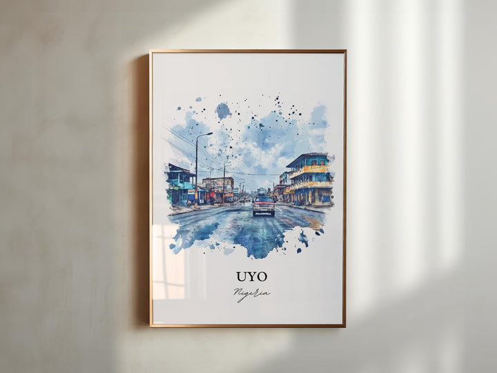 Uyo Nigeria Wall Art, Nigeria Africa Print, Nigeria Watercolor Art, Uyo Nigeria Gift, Travel Print, Travel Poster, Housewarming Gift