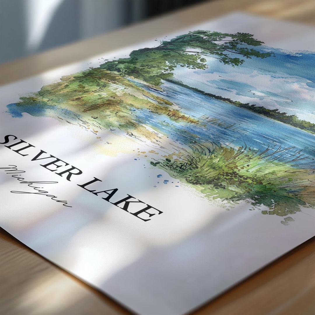Silver Lake MI Wall Art, Lake Michigan Print, Lake Michigan Watercolor, Silver Lake MI Gift, Travel Print, Travel Poster, Housewarming Gift