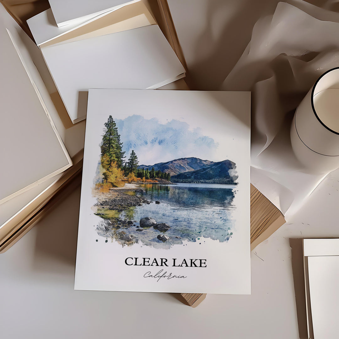 Clear Lake CA Wall Art, Napa County Print, Clear Lake Watercolor Art, Clear Lake Gift, Travel Print, Travel Poster, Housewarming Gift