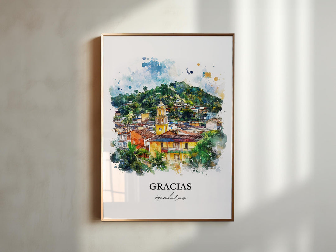 Gracias Honduras Wall Art, Honduras Print, Honduras Watercolor Art, Gracias Honduras Gift, Travel Print, Travel Poster, Housewarming Gift