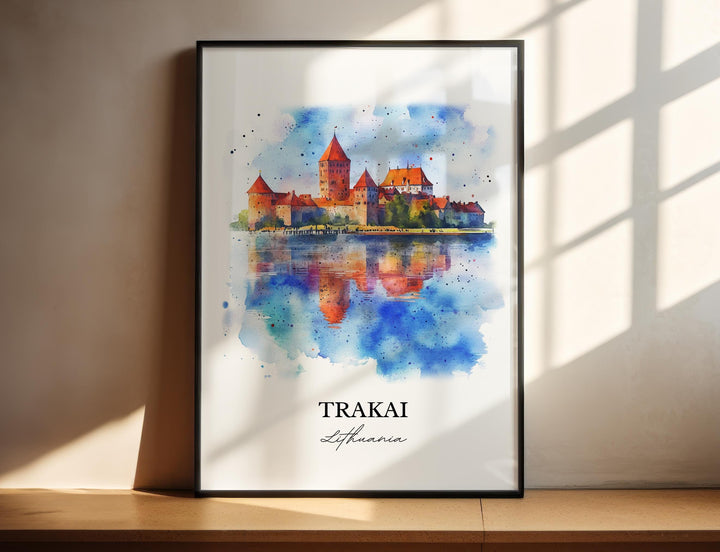 Trakai Lithuania Wall Art, Trakai Castle Print, Lithuania Watercolor Art, Trakai Gift, Travel Print, Travel Poster, Housewarming Gift