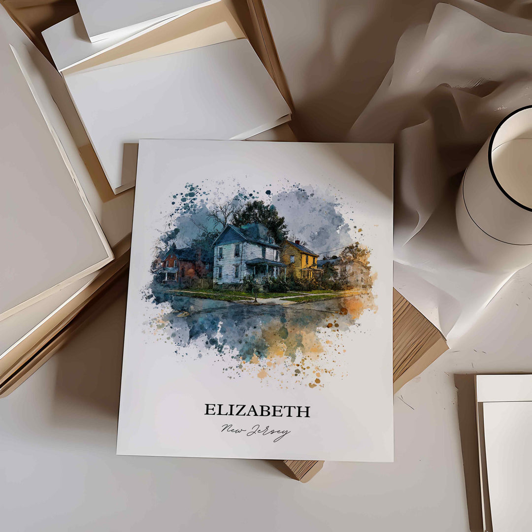 Elizabeth, New Jersey, NJ – Watercolor Art Print