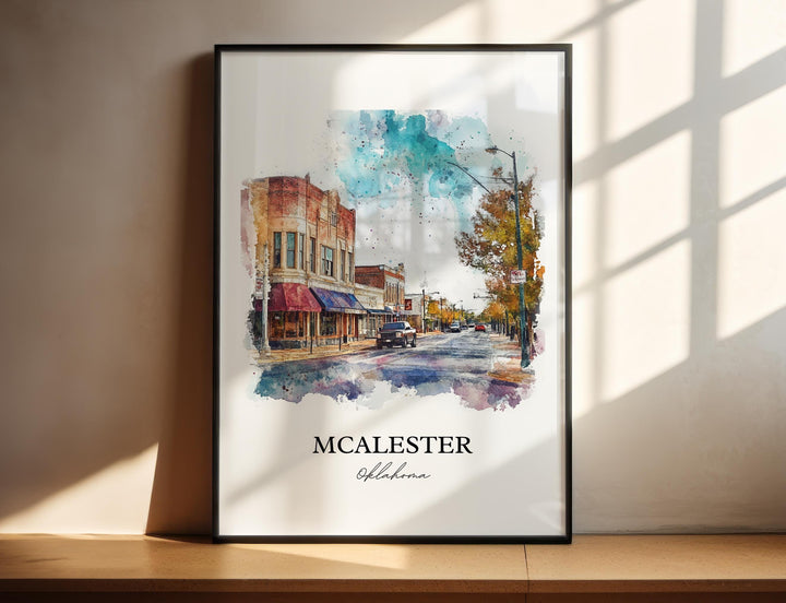 McAlester OK Wall Art, Pittsburg County OK Print, Oklahoma Watercolor Art, MCalester OK Gift, Travel Print, Travel Poster, Housewarming Gift
