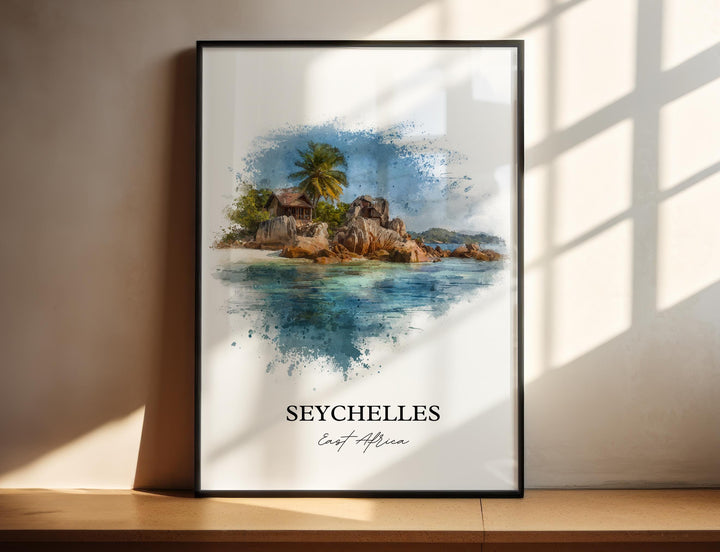 Seychelles Wall Art, Seychelles Print, Seychelles Watercolor Art, East Africa Gift, Travel Print, Travel Poster, Housewarming Gift