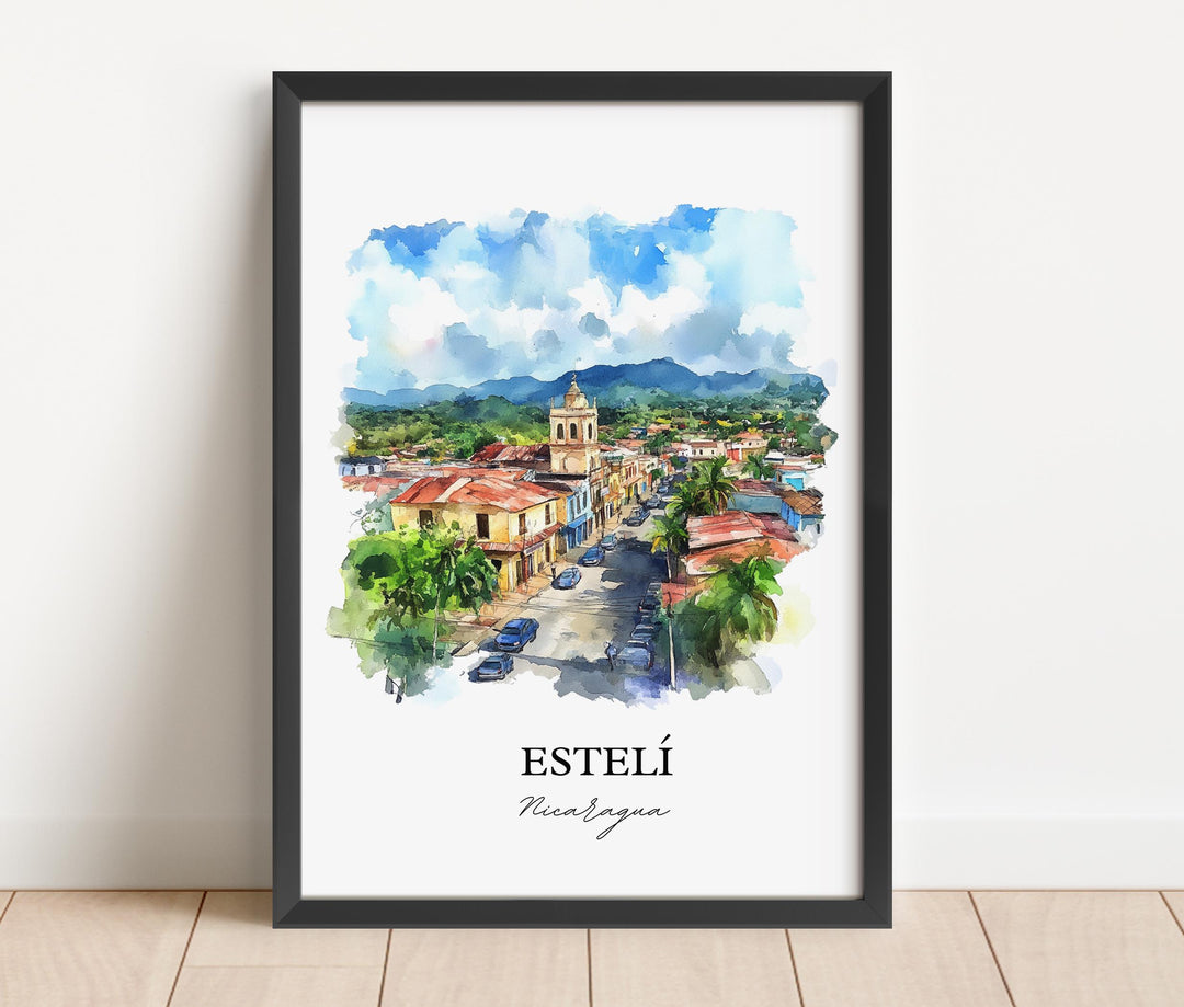 Estelí Wall Art, Estelí Nicaragua Print, Nicaragua Watercolor, Art Estelí Gift, Travel Print, Travel Poster, Housewarming Gift