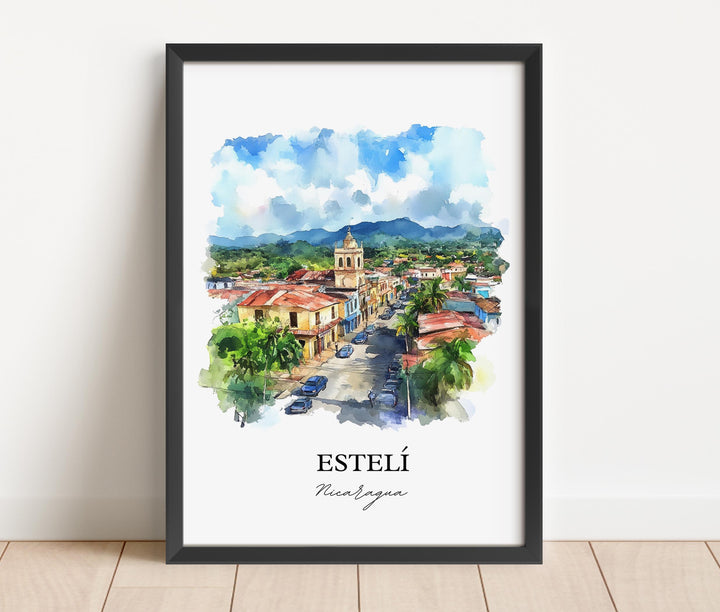 Estelí Wall Art, Estelí Nicaragua Print, Nicaragua Watercolor, Art Estelí Gift, Travel Print, Travel Poster, Housewarming Gift