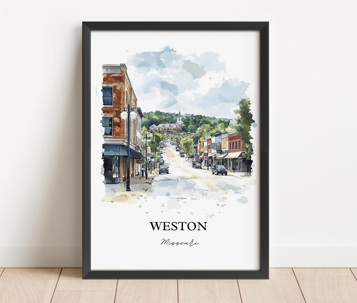 Weston MO Wall Art, Platte County Print, Missouri Watercolor Art, Weston Missouri Gift, Travel Print, Travel Poster, Housewarming Gift