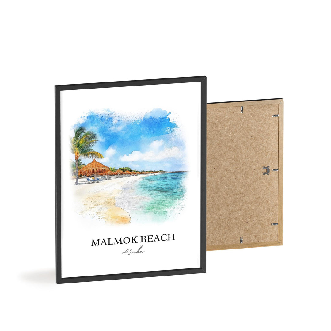 Malmok Beach Wall Art, Tres Trapi Print, Aruba Watercolor Art, Malmok Beach Gift, Travel Print, Travel Poster, Housewarming Gift