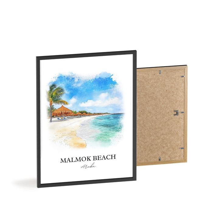 Malmok Beach Wall Art, Tres Trapi Print, Aruba Watercolor Art, Malmok Beach Gift, Travel Print, Travel Poster, Housewarming Gift