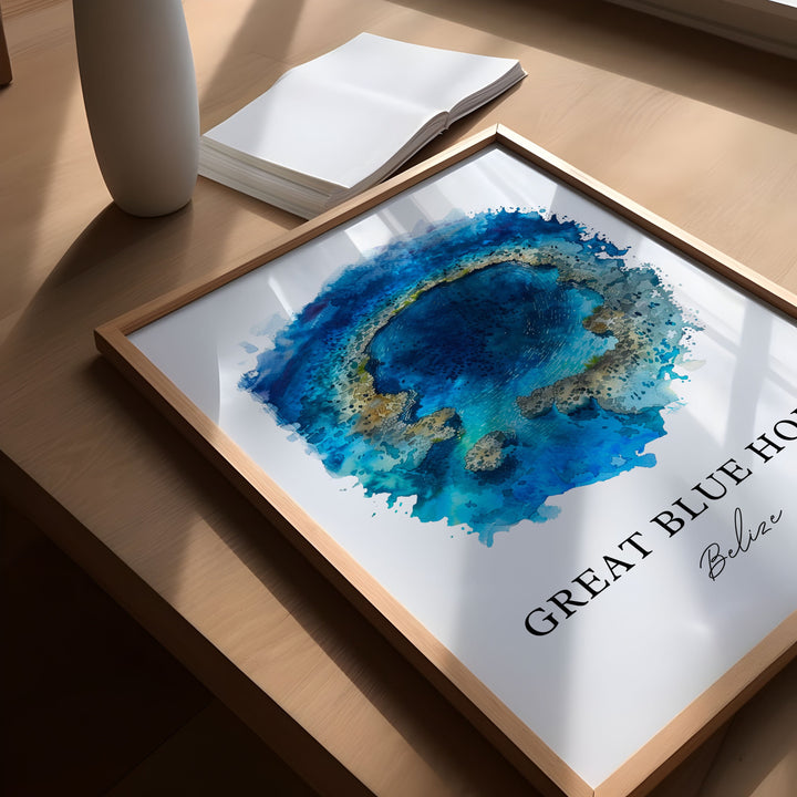 Great Blue Hole Art, Great Blue Hole Print, Great Blue Hole Belize Watercolor, Belize Gift,