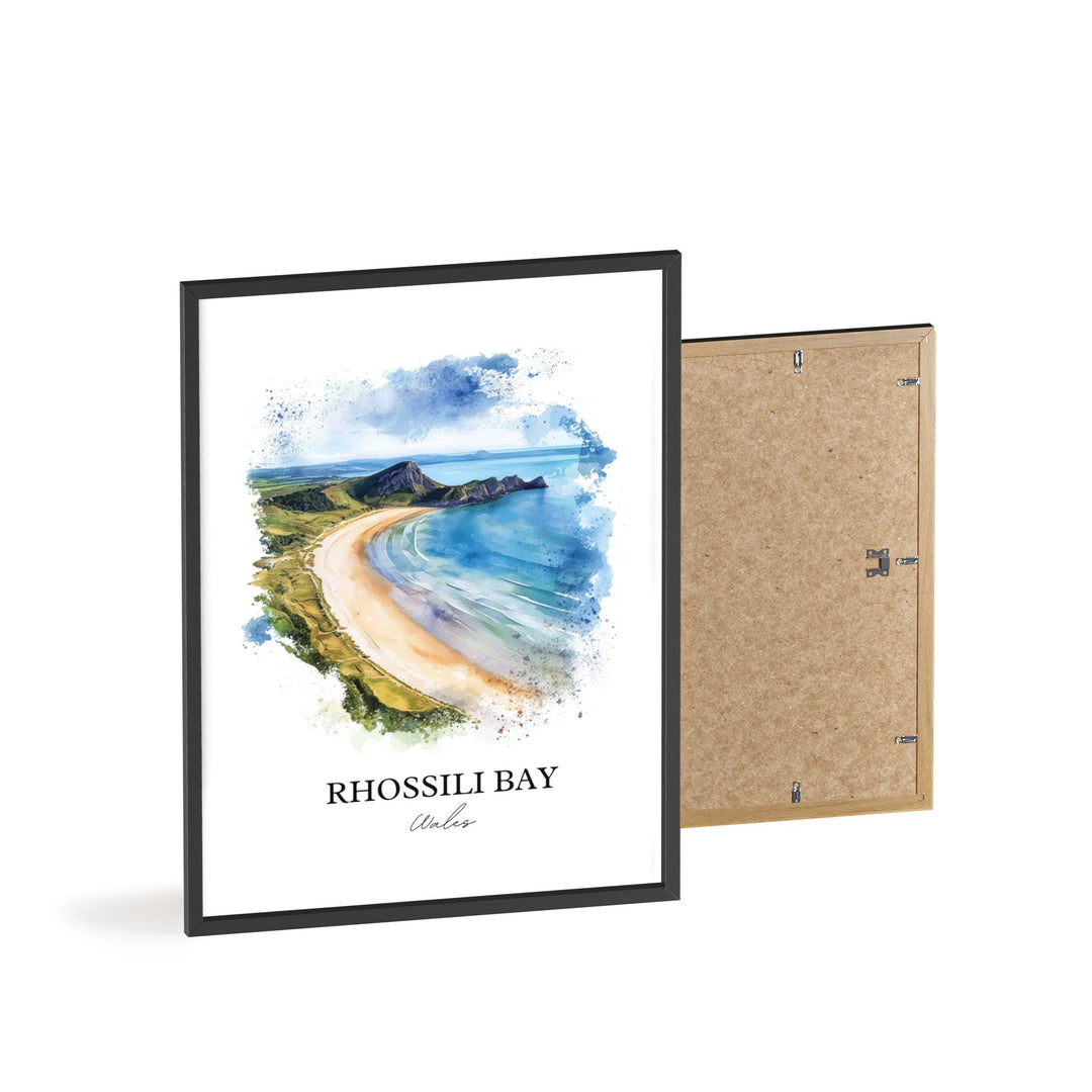 Rhossili Bay Wall Art, South Wales Print, Wales Watercolor Art, Rhossili Bay Gift, Travel Print, Travel Poster, Housewarming Gift