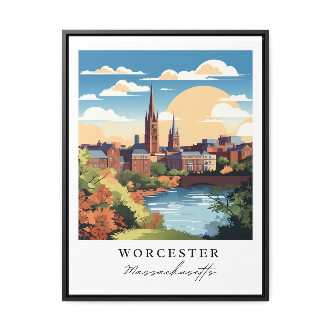 Worcester traditional travel art - Massachusetts, Worcester poster, Wedding gift, Birthday present, Custom Text, Personalised Gift