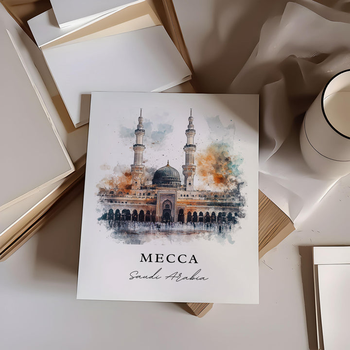 Mecca Wall Art, Mecca Print, Mecca Watercolor Art, Saudi Arabia Gift, Mecca