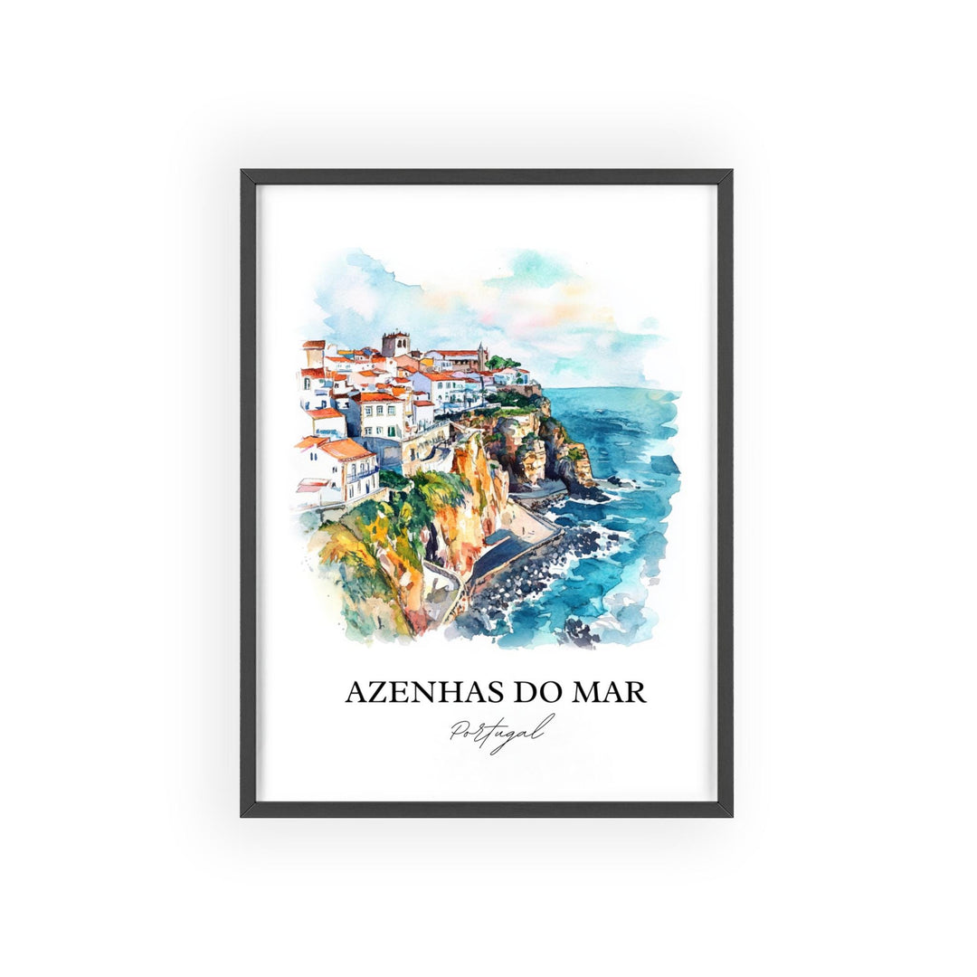 Azenhas Do Mar Wall Art, Sintra Print, Portugal Watercolor Art, Azenhas Do Mar Gift, Travel Print, Travel Poster, Housewarming Gift
