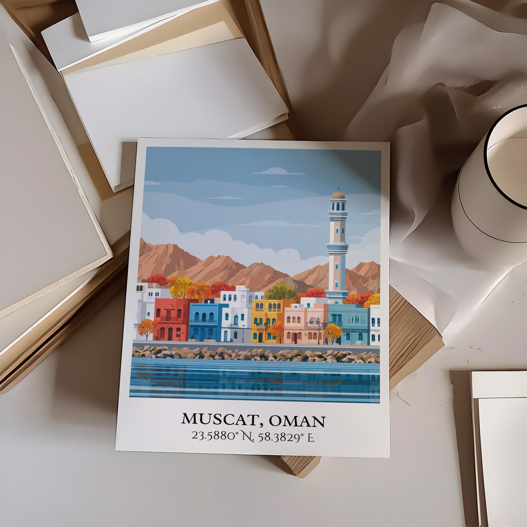Muscat Wall Art, Muscat Oman Print, Oman Watercolor, Oman Travel Gift, Travel Print, Travel Poster, Housewarming Gift